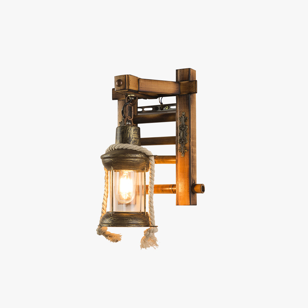 Epoch Vintage Lantern Shape Wood Metal Wall Lamp - Neutralighting