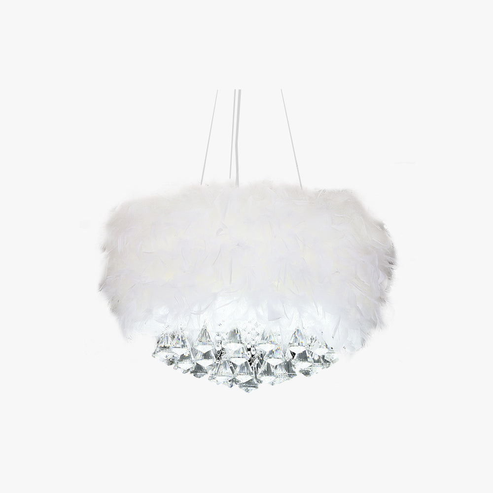 O'Moore Modern Luxury Round Chandelier, Feather/Crystal, White - Neutralighting