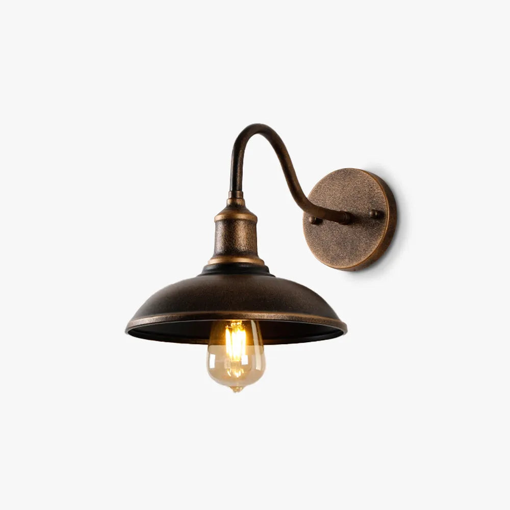 Ray Rustic Bowl Shaped Metal Wall Lamp, Antique Brass
