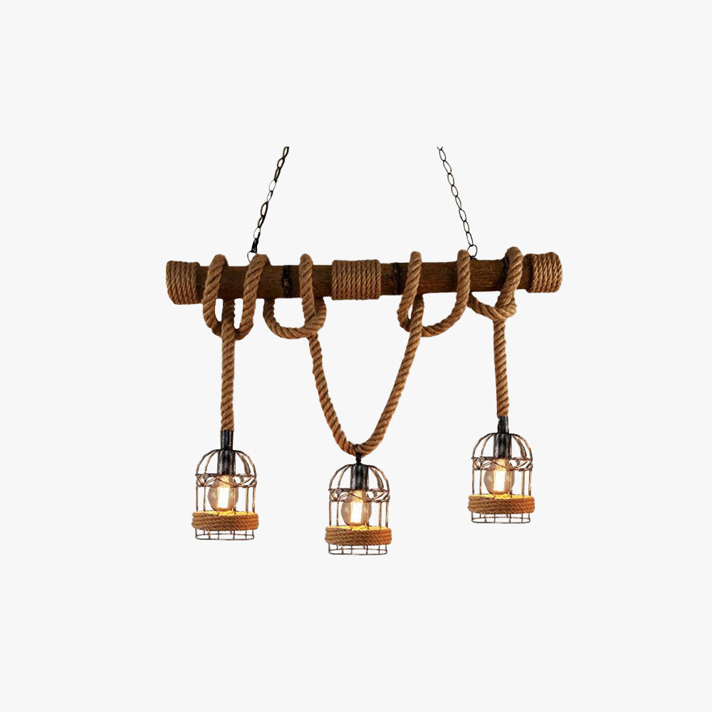 Silva Vintage 3 Heads Wood Rope Pendant Light - Neutralighting
