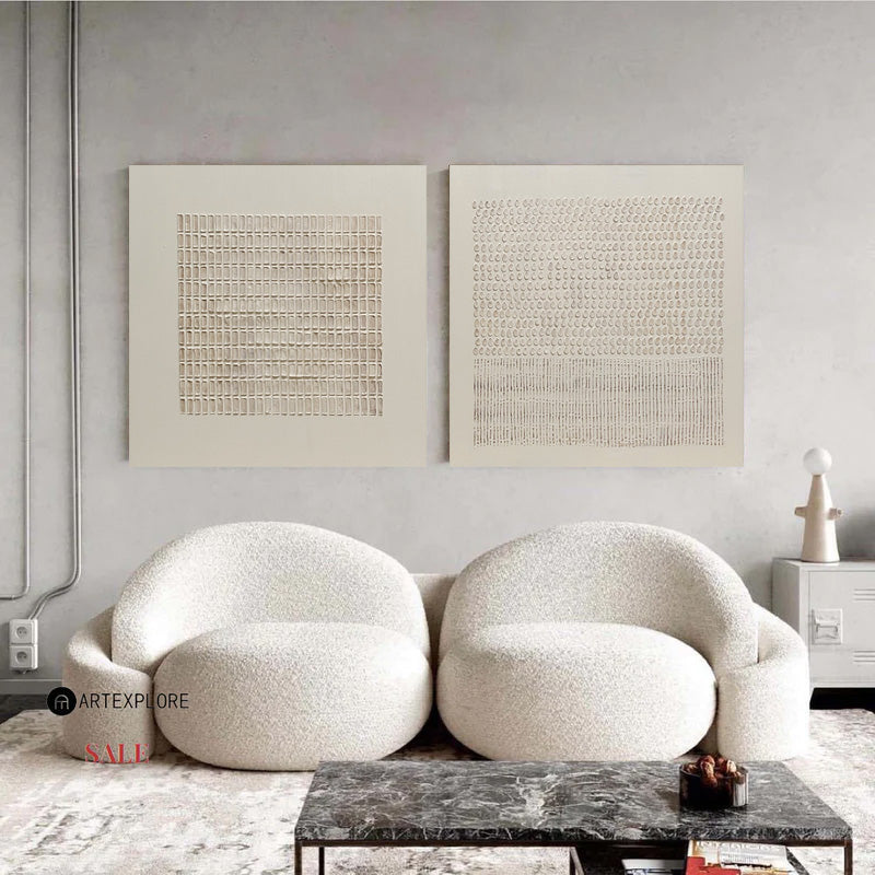Set of 2 Abstract Beige Minimalist Art