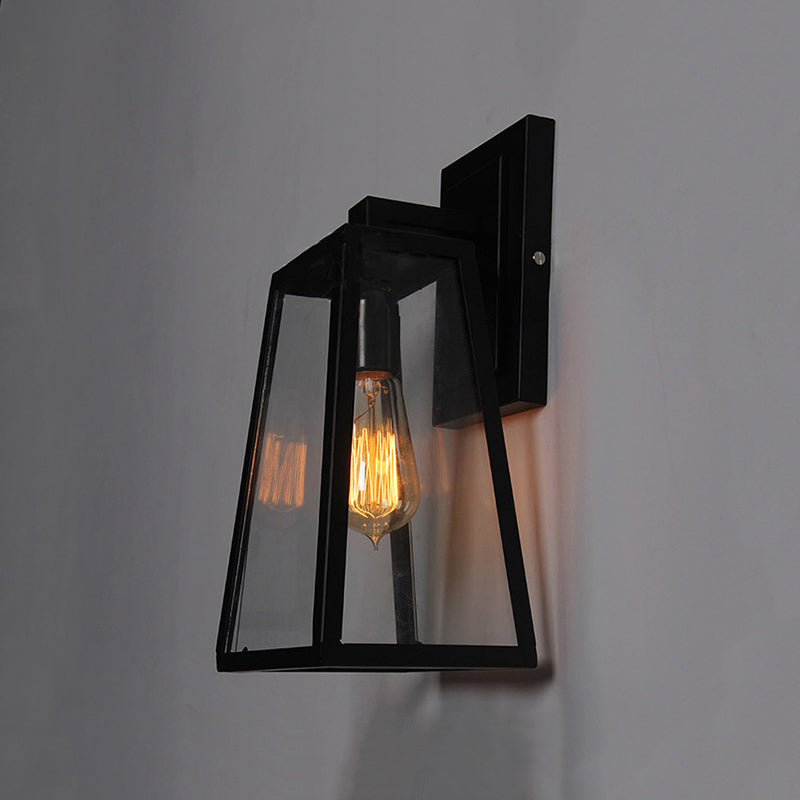 Austin Retro Black Industrial Lantern Wall Lamp, Metal & Glass - Neutralighting