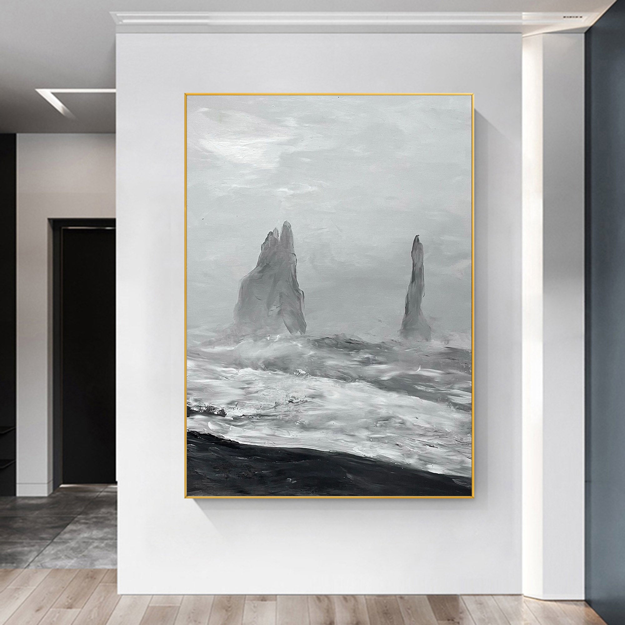 Black And White Seascape Painting ABSV23 - Neutralighting