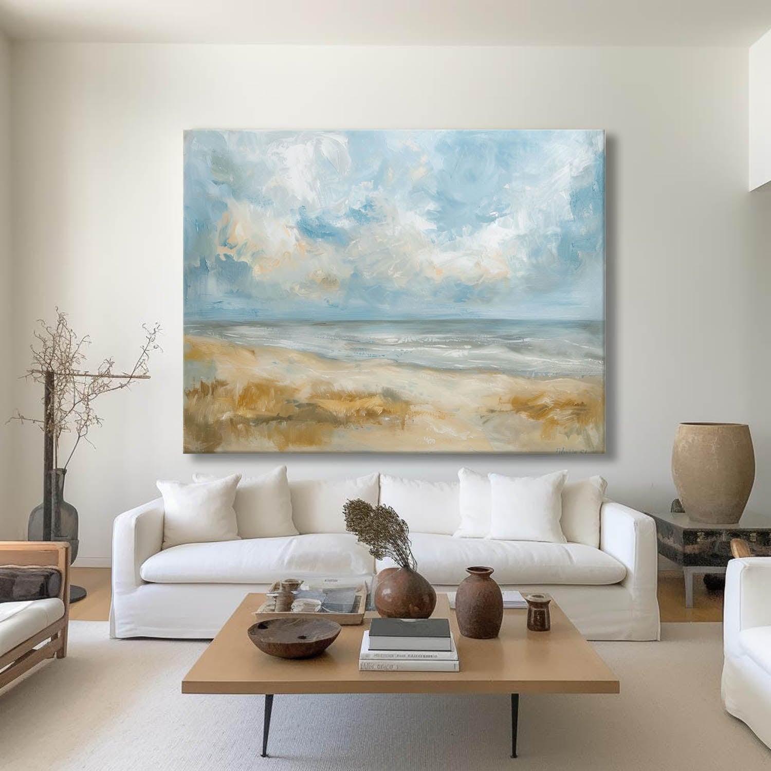 Serene Blue Beige Coastal Painting