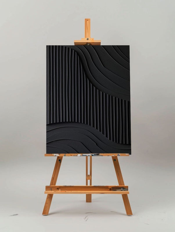 Black Textured Wave Minimalist Painting
