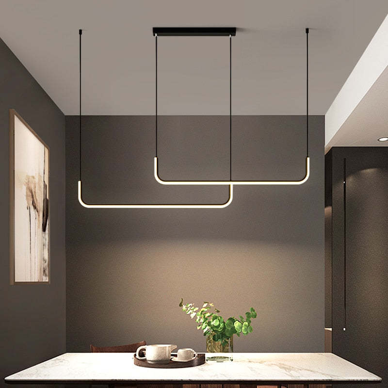 Clen Modern Linear Pendant Light Double Frame, Black/Gold - Neutralighting
