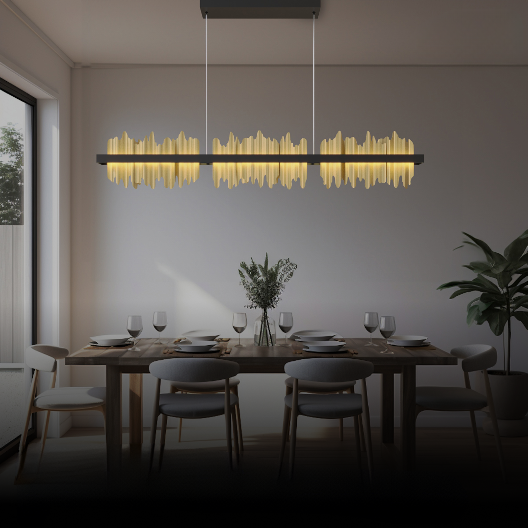 Kristy Industrial Chandelier Rectangle Metal Gold Black Living Room - Neutralighting