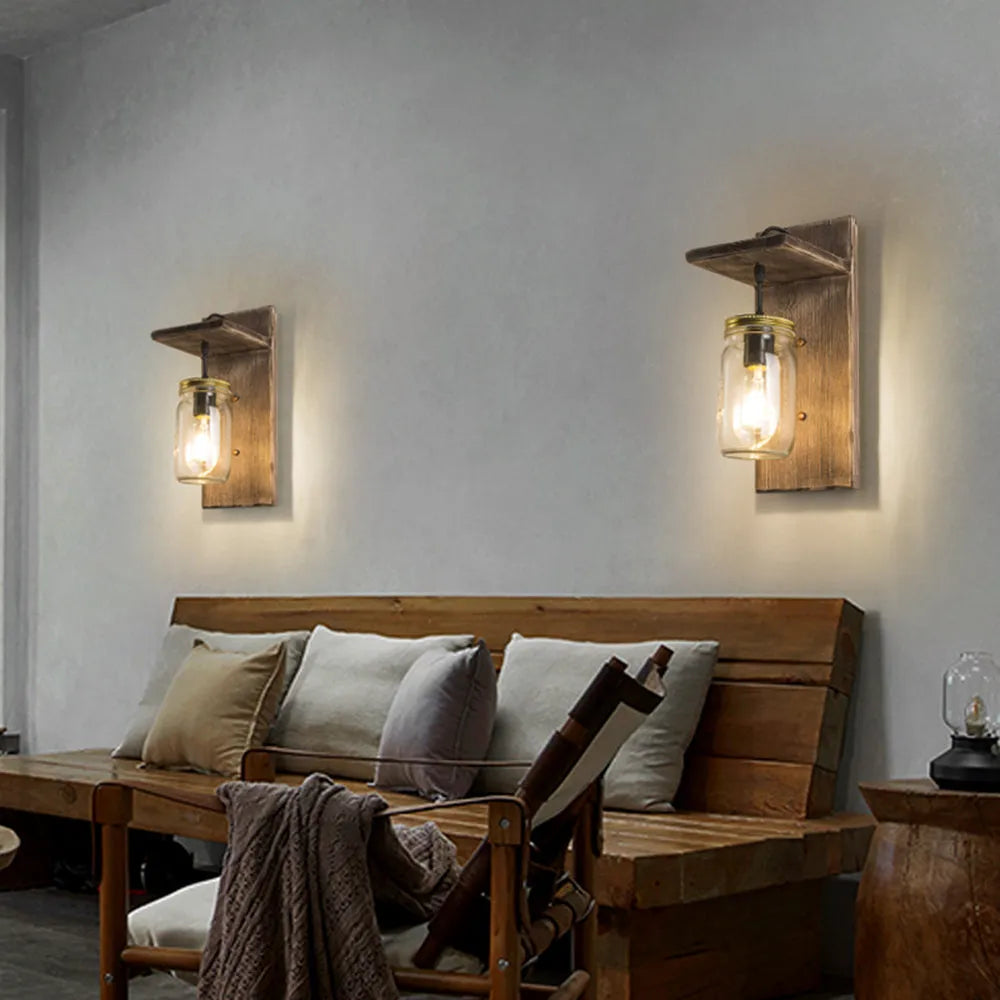 Epoch Vintage Jar Shape Wood Metal Wall Lamp - Neutralighting
