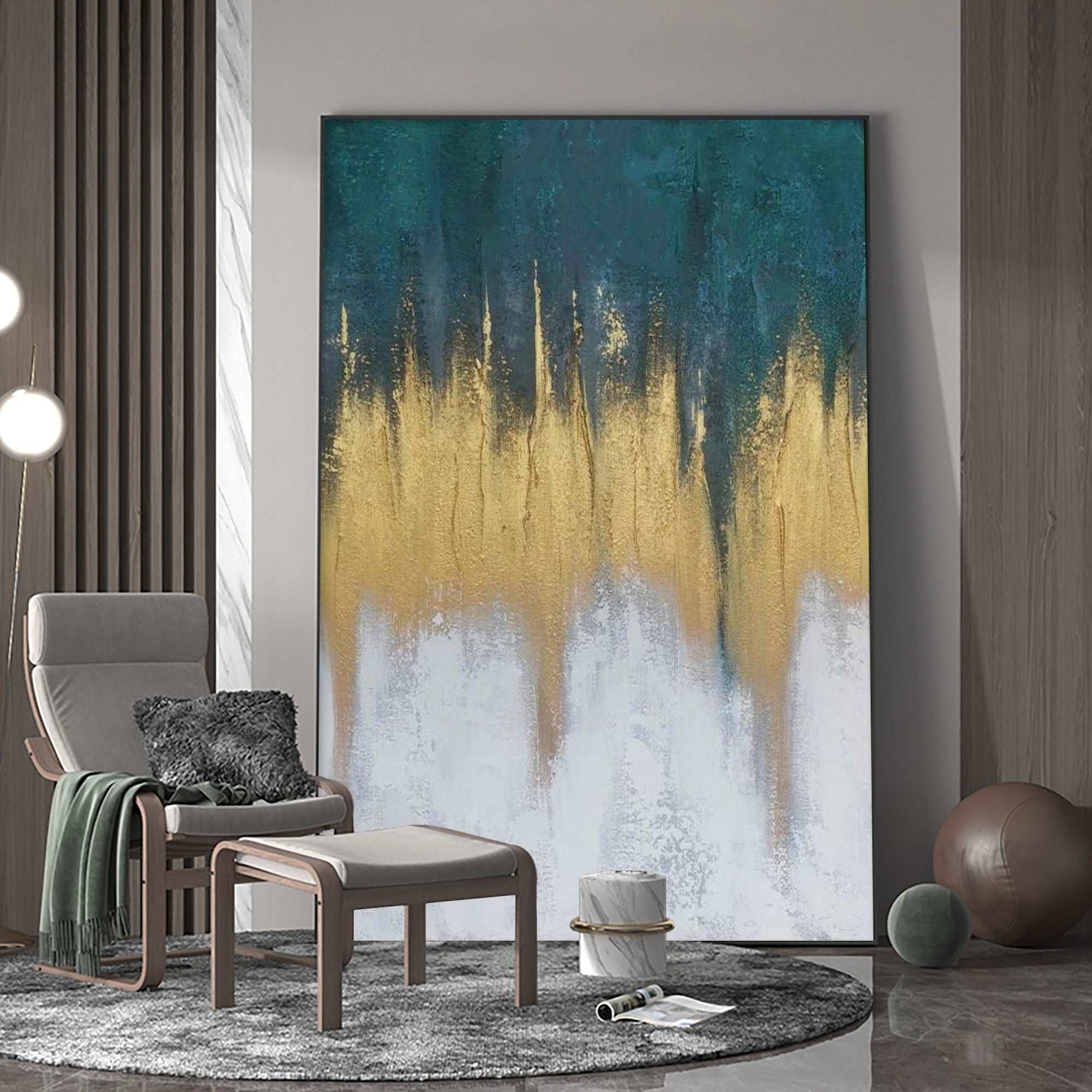 Abstract Blue And Gold Painting ABAV157 - Neutralighting