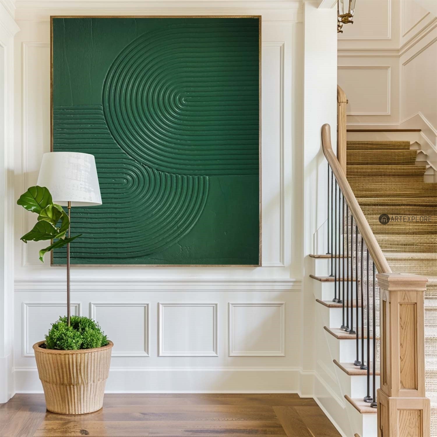 Green Concentric Circle Relief Canvas Art