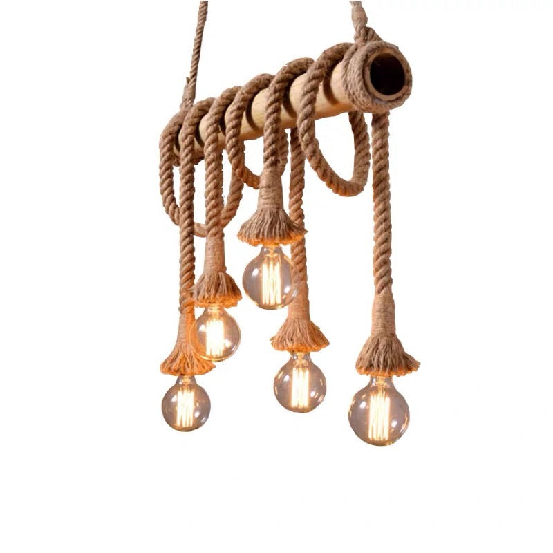 Silva Vintage Wood/Rope Pendant Light, Living Room