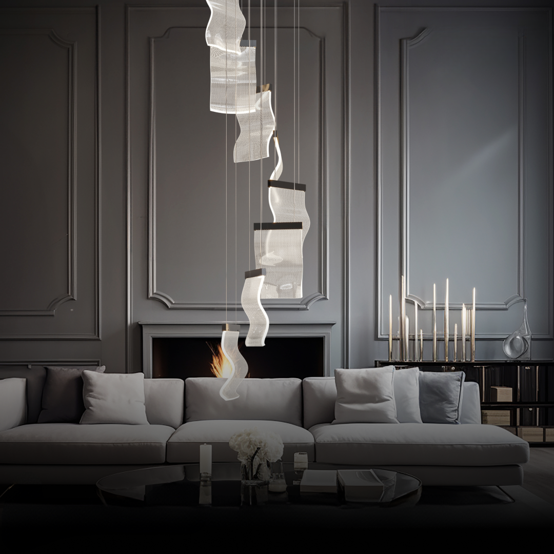 Kristy Industrial Chandelier Wave Acrylic/Metal Gold Bedroom/Living Room - Neutralighting