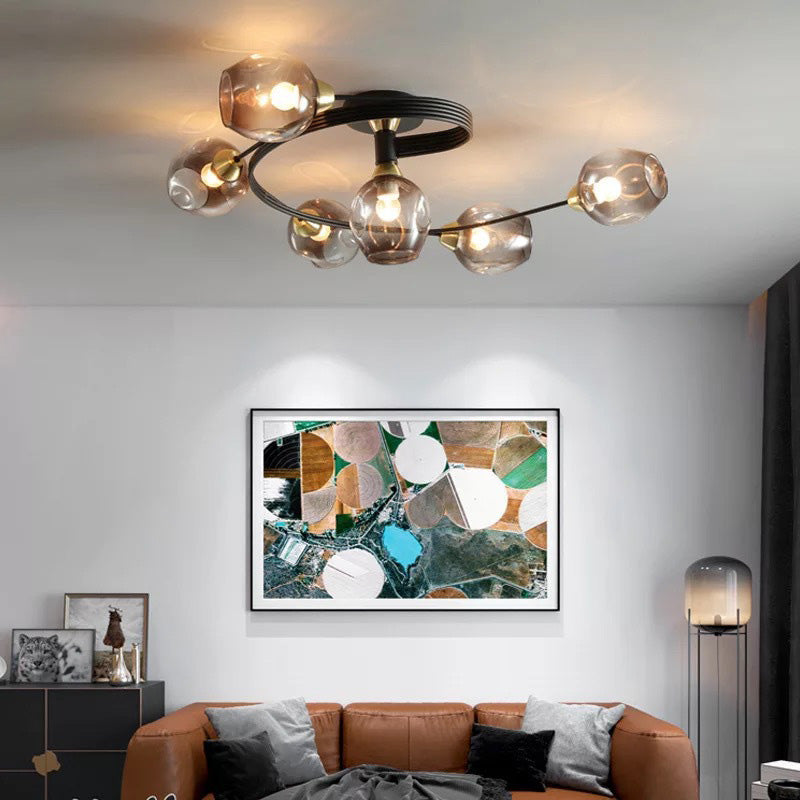 Valentina Flush Mount Ceiling Light, Glass, Black/Gold, Dining Room