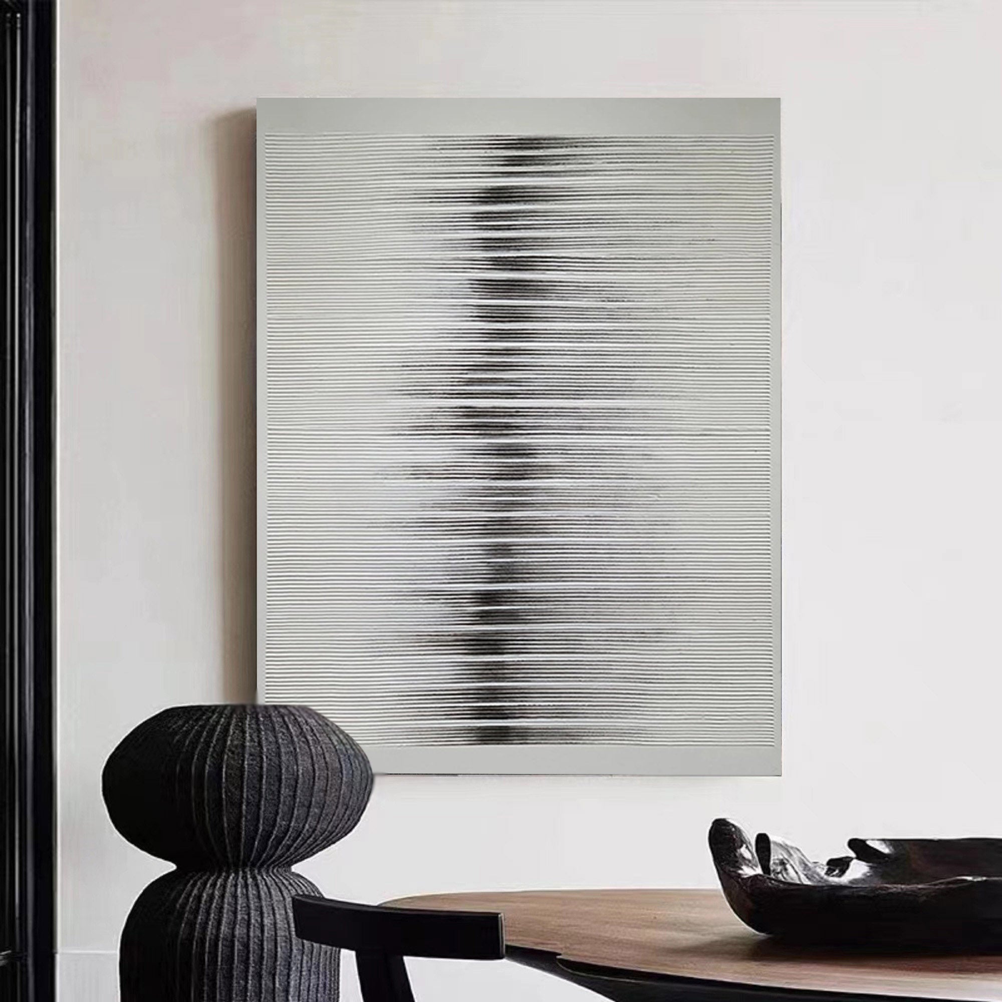 Grey‑Black Tall Vertical‑Line Layered‑Textured Artwork