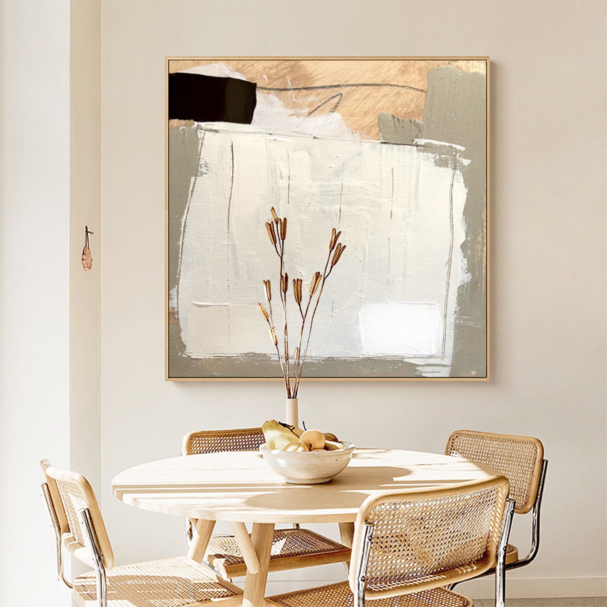 White‑Gold‑Grey Square Layer‑Collage Impasto‑Textured Artwork
