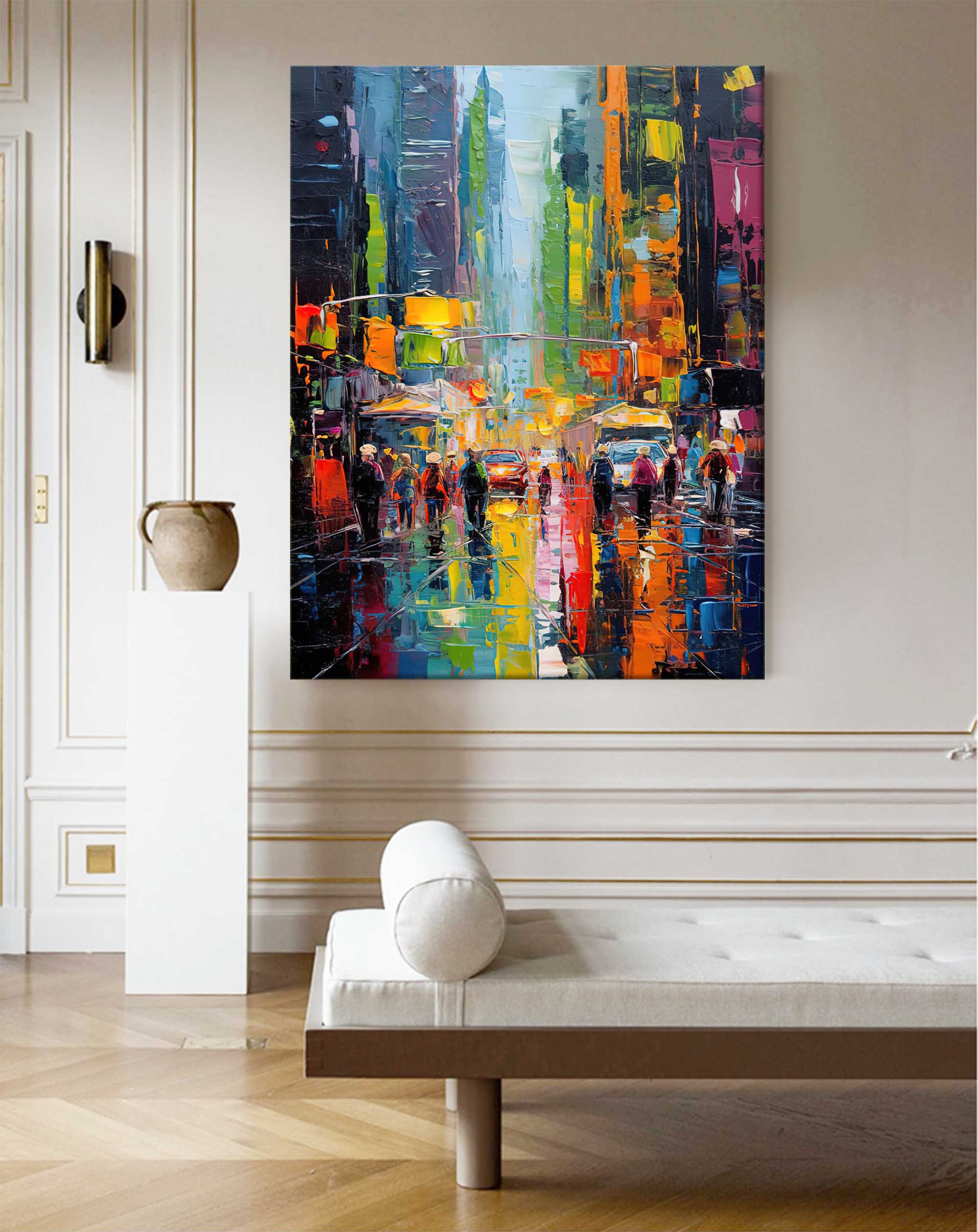 Wall Art Colorful City Street Abstract Impasto Texture Living Room | Neutralighting