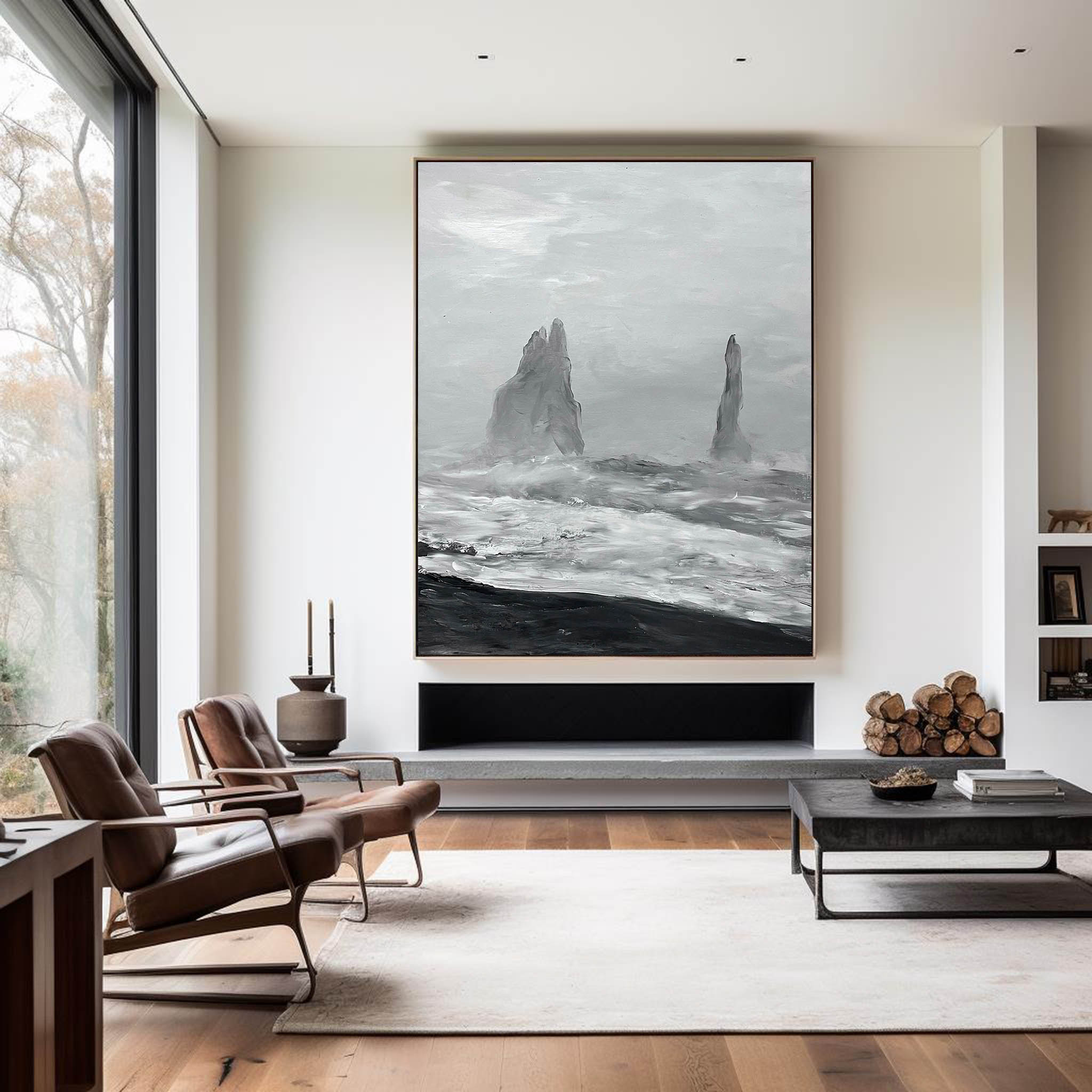 Black And White Seascape Painting ABSV23 - Neutralighting