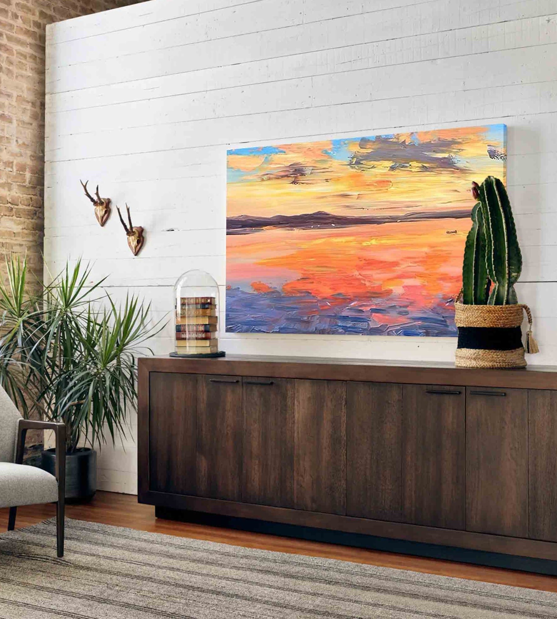 Sunset Ocean Seascape Impasto Canvas Wall Art
