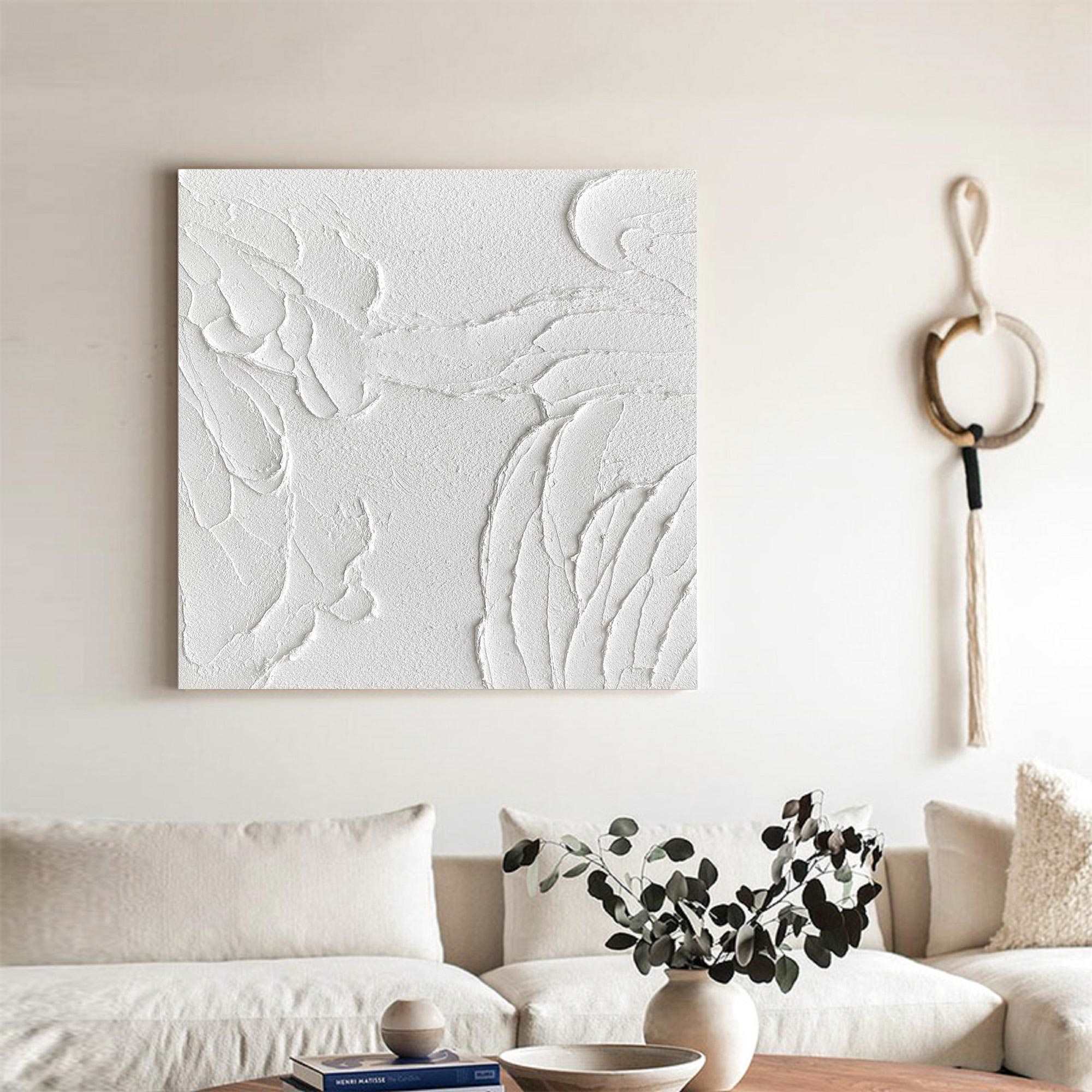 3D Textured White Relief Organic Abstract Oil Acrylic Linen Canvas Painting