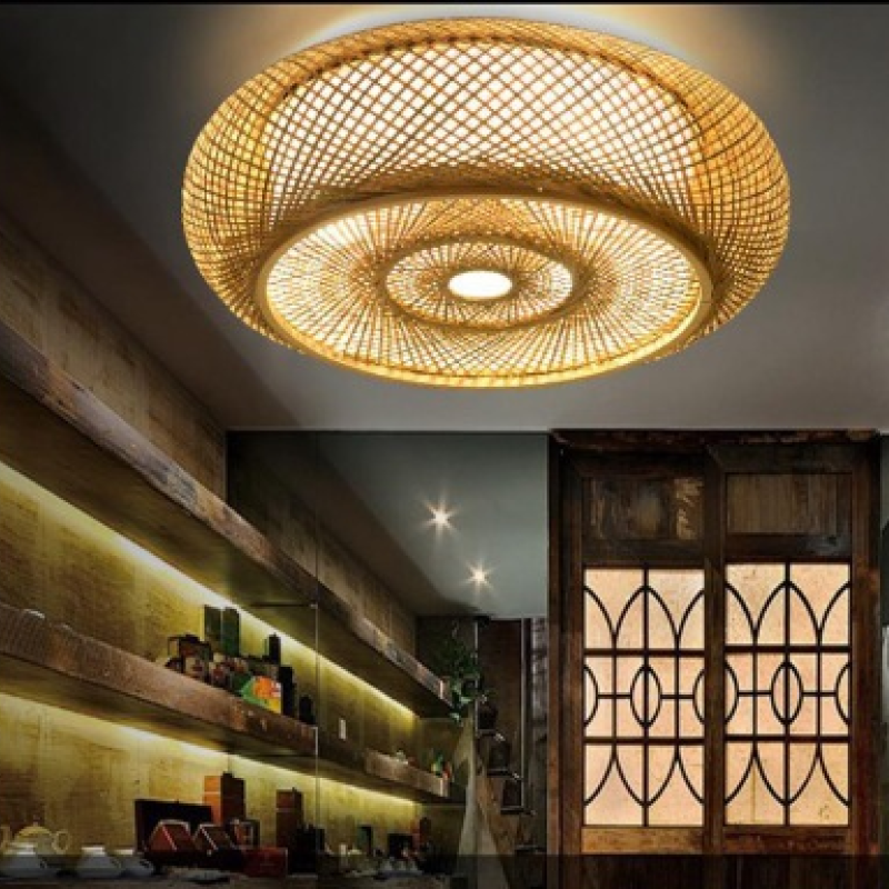 Muto Rattan Woven Rustic LED Flush Mount Ceiling Light - Neutralighting