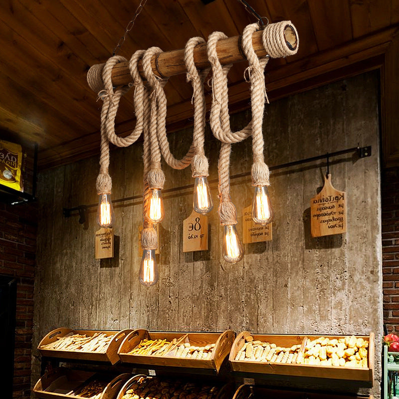 Silva Vintage Wood/Rope Pendant Light, Living Room