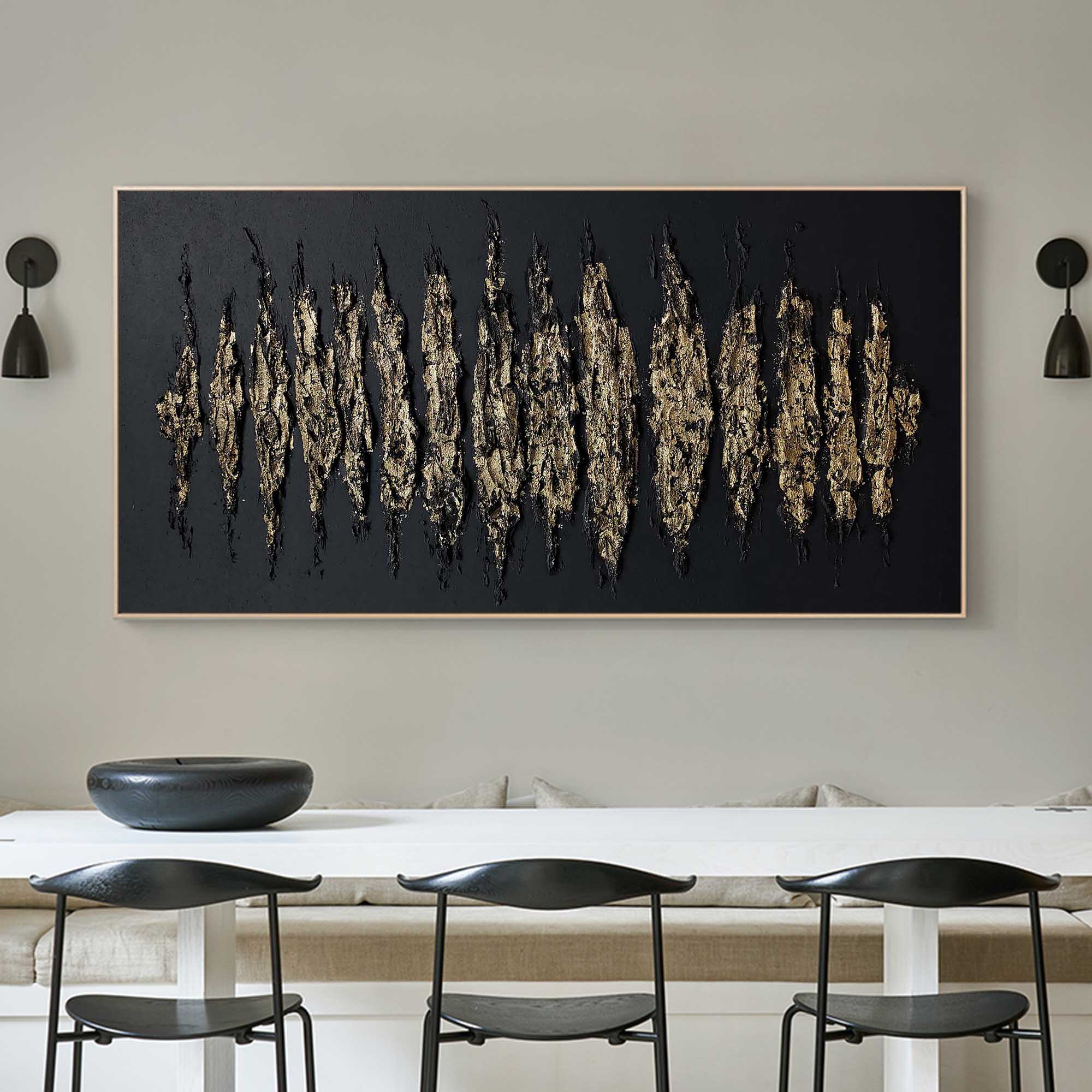 Wall Art Gold Black Abstract Strokes Modern Luxury Texture Living Room | Neutralighting