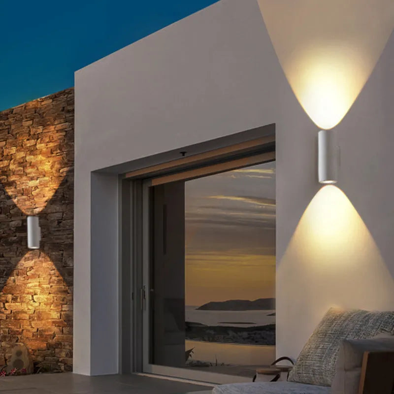 Ray Minimalist Cylindrical Double-headed Cement Outdoor Wall Lamp, Black/White - Neutralighting