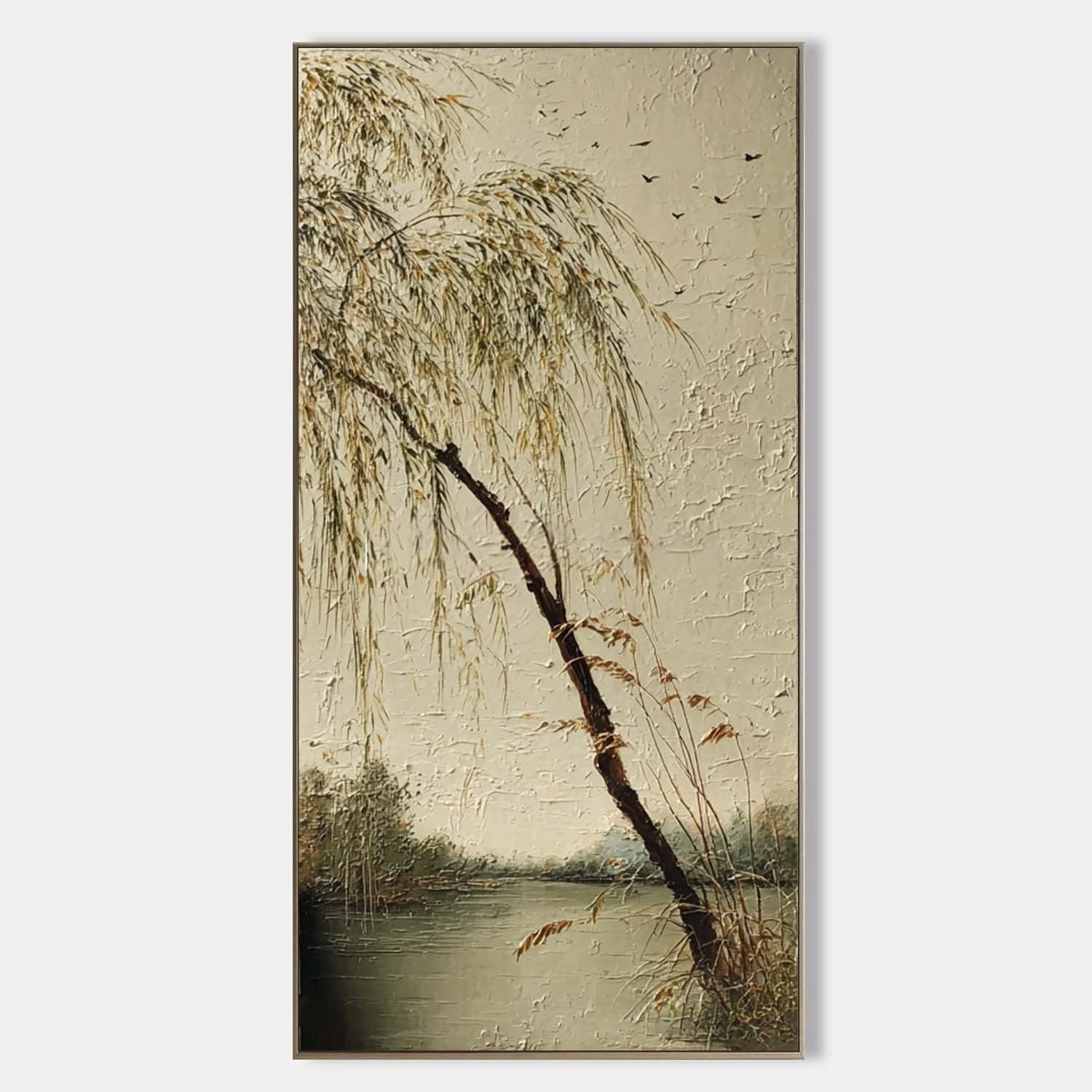 Serene Willow the Lake 3D Impasto Painting