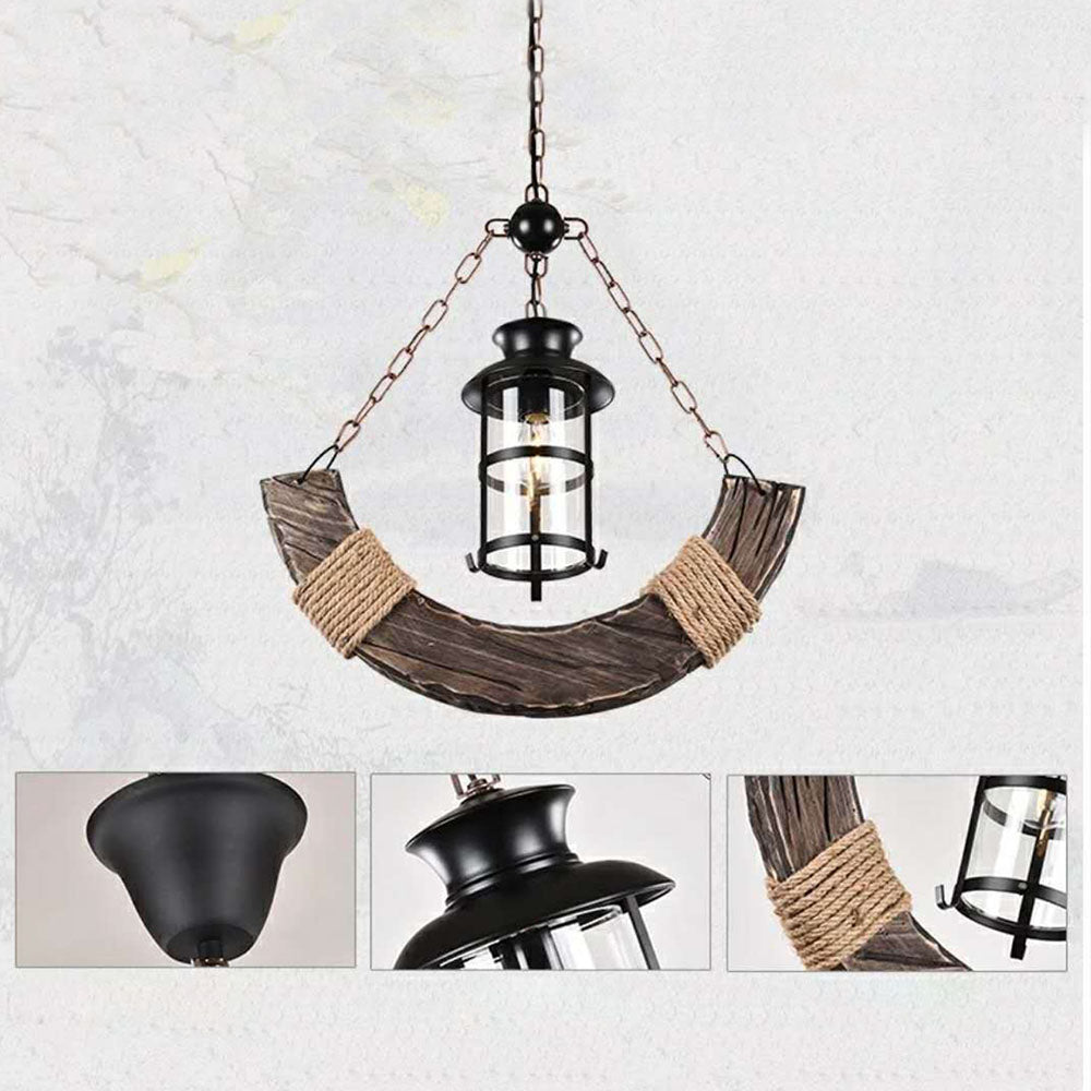 Epoch Retro Rustic Arc Metal/Wood Lantern Glass Pendant Light - Neutralighting