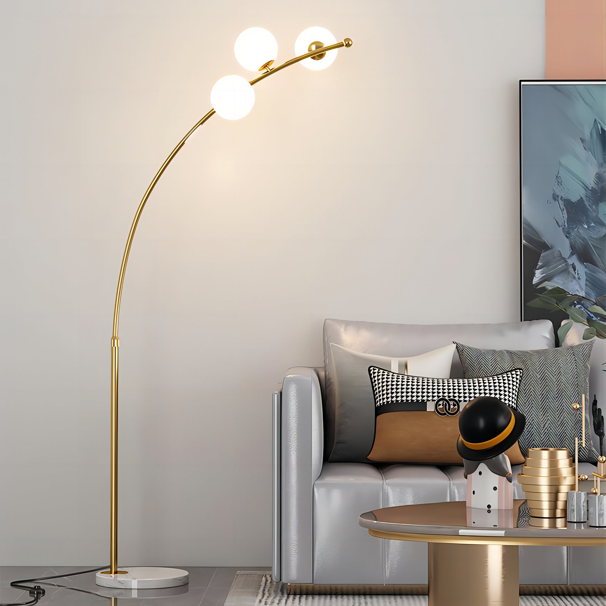 Valentina Modern Arc Multi Head Bubble Floor Lamp Black/Gold - Neutralighting