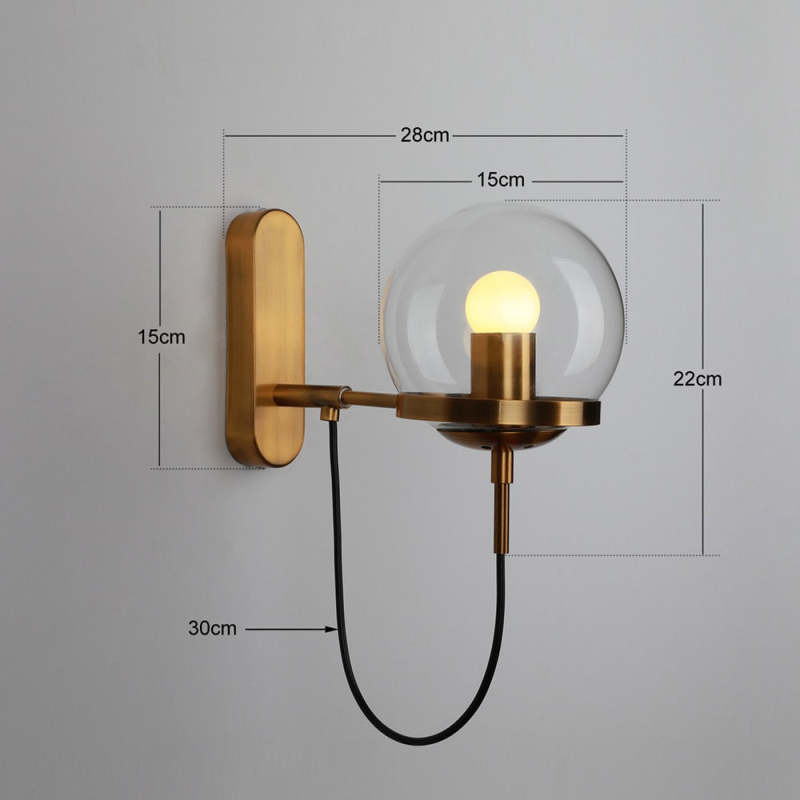 Silva Rustic Retro Glass Globe Wall Lamp, Black/Bronze - Neutralighting