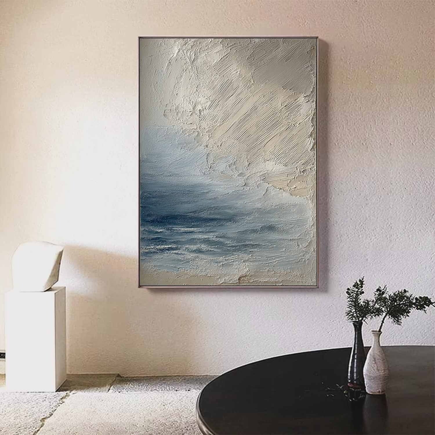 Wall Art Vertical Textured Abstract Sea Relief Scene Cool Coastal