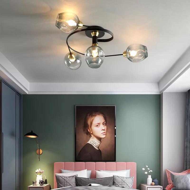 Valentina Flush Mount Ceiling Light, Glass, Black/Gold, Dining Room
