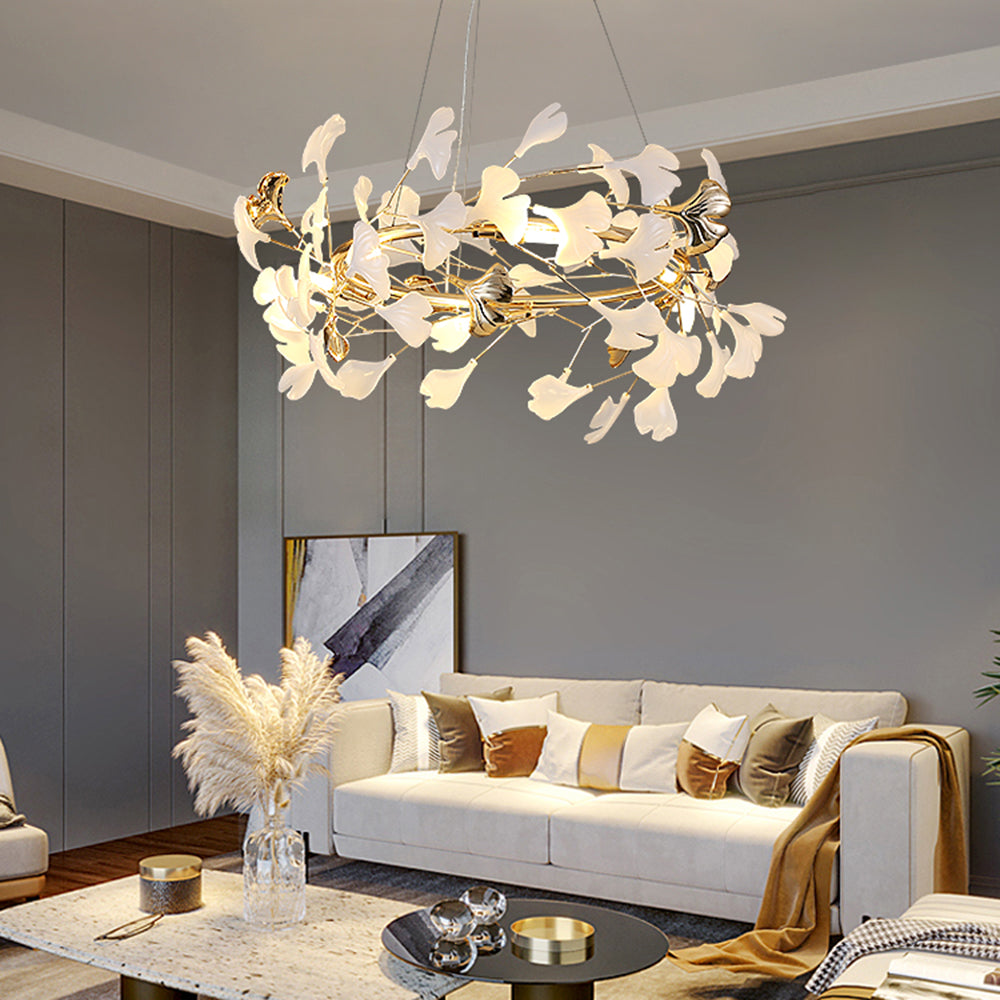 Olivia Ginkgo Leaf Modern Petal Shaped Metal Chandelier, Gold - Neutralighting