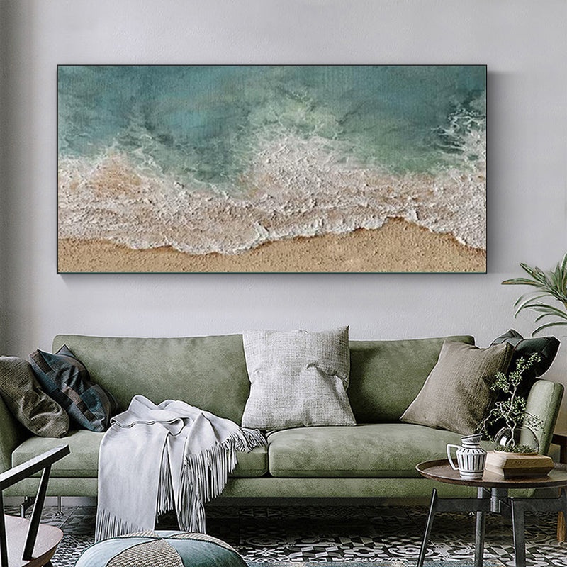 Wall Art Teal Ocean Beach Seascape Wave Modern Coastal Texture Living Room| Neutralighting