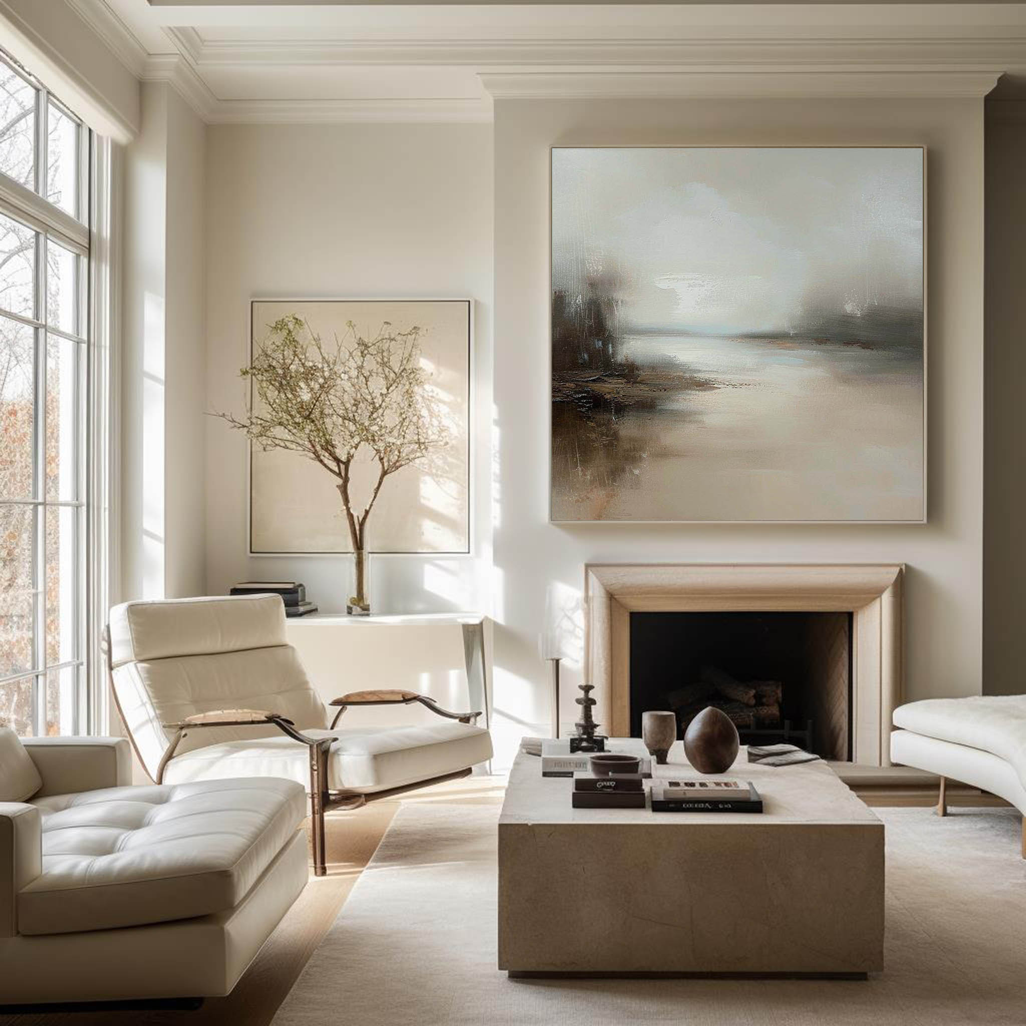 Misty Neutral Landscape Abstract Wall Art
