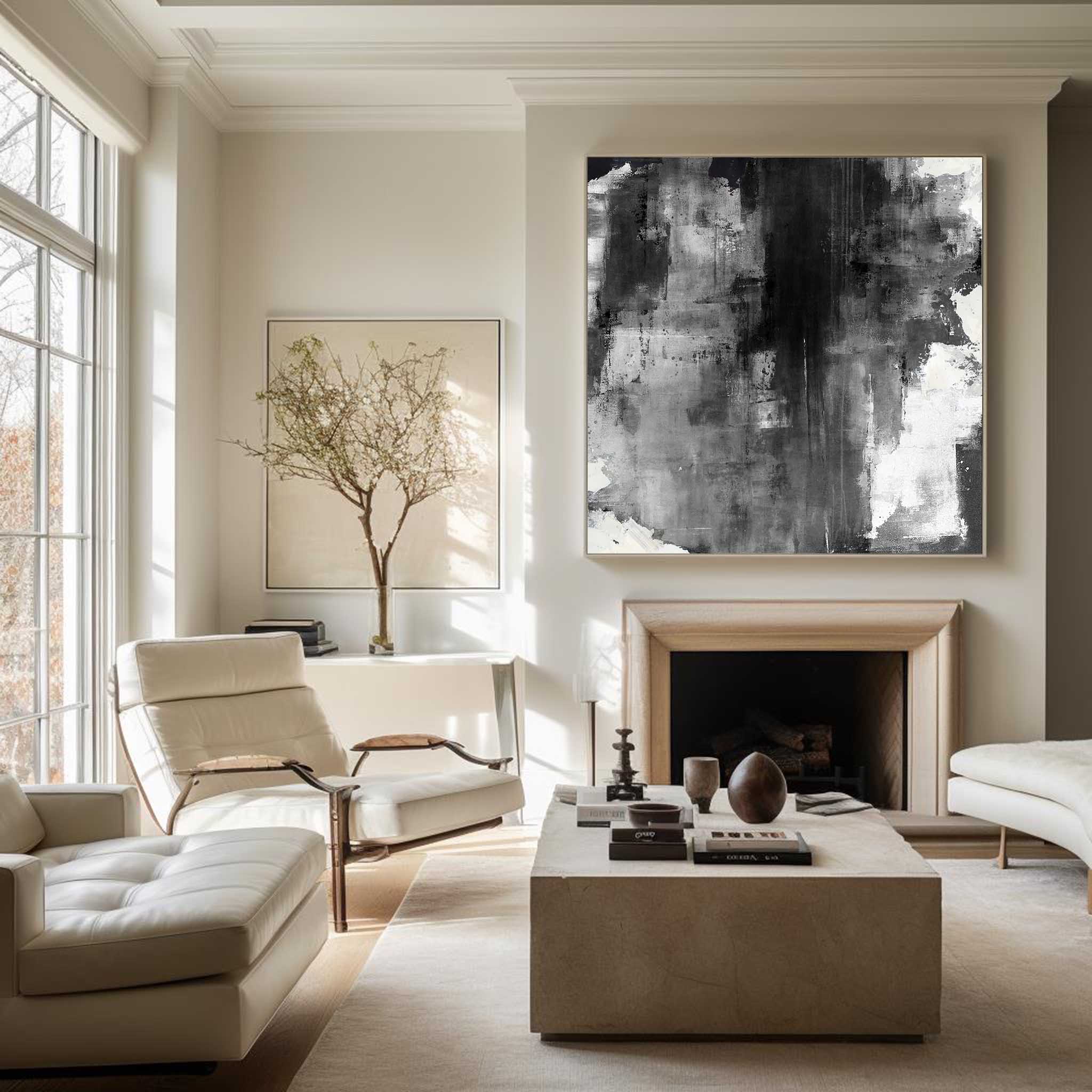 Large Black Grey White Abstract Painting