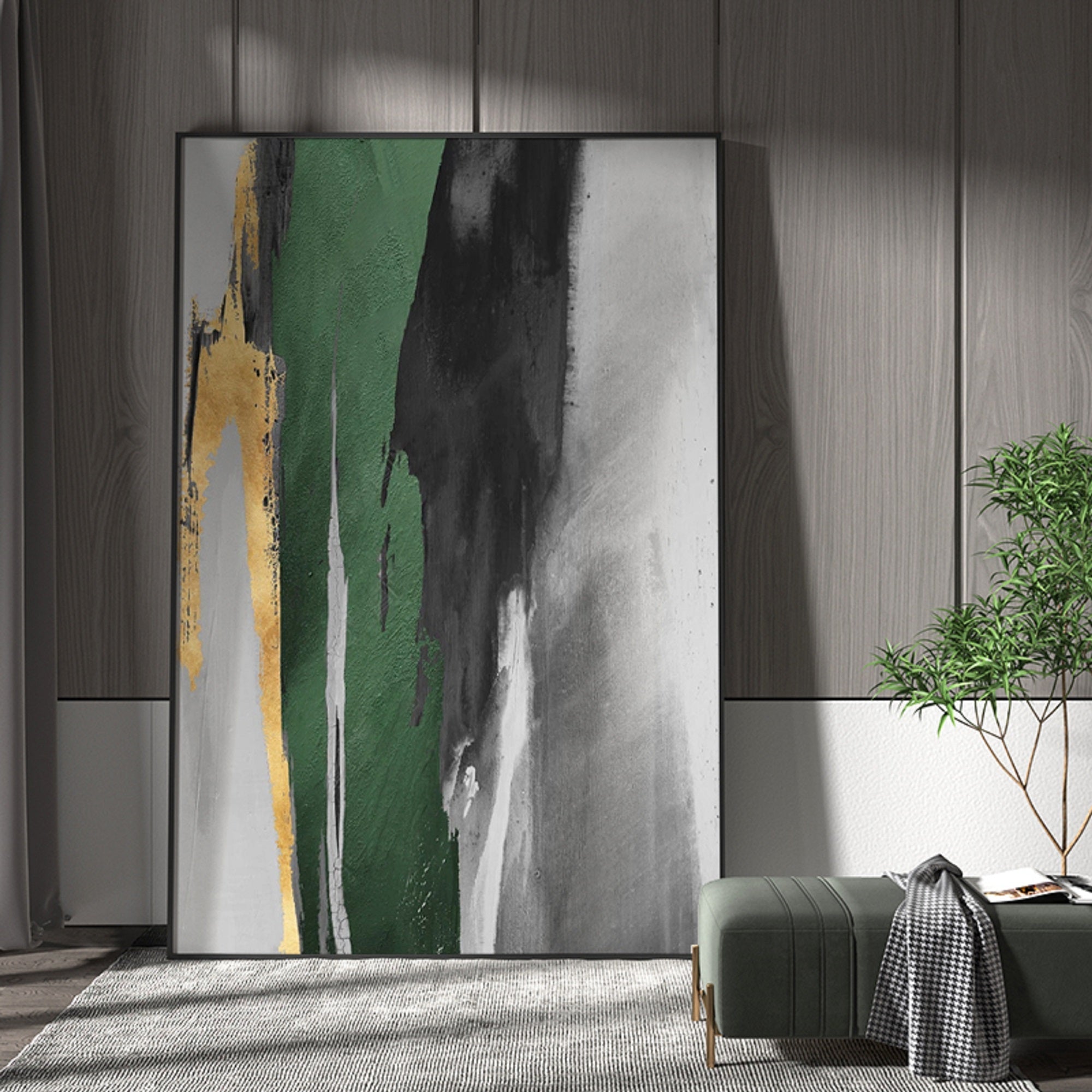 Green And Gold Abstract Painting