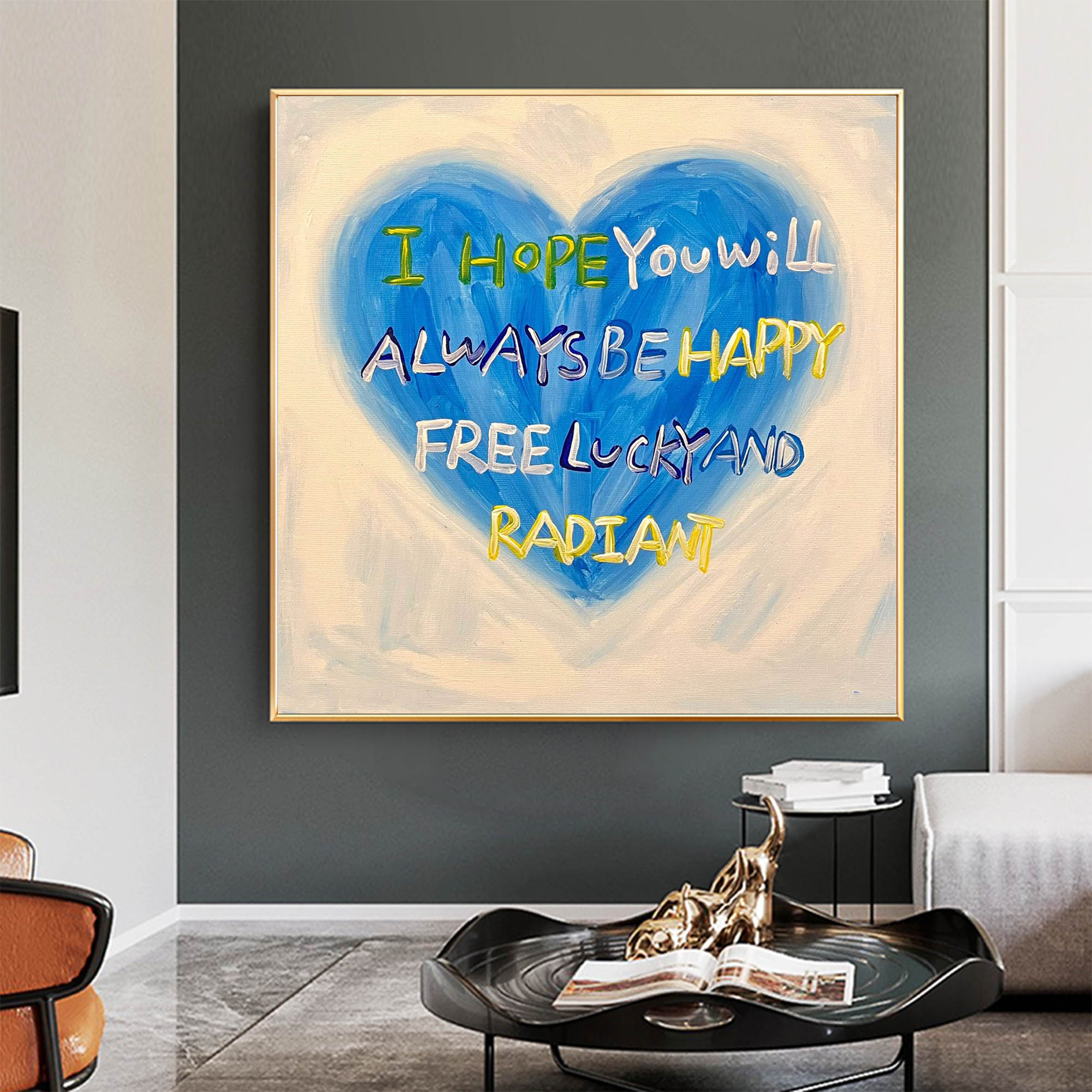 Wall Art Blue Heart Love Inspirational Quote