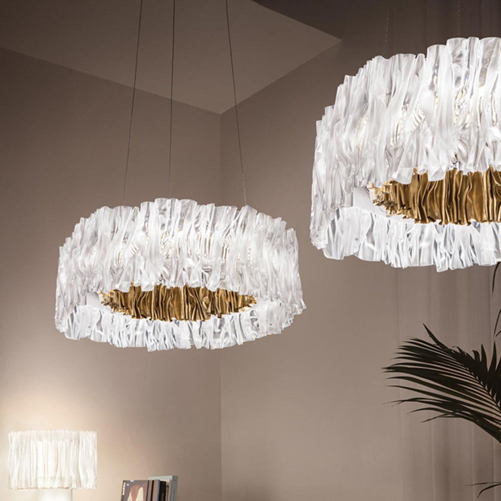 Kristy Modern Luxury Pleated Pendant Light, Circle, Acrylic/Stainless Steel - Neutralighting