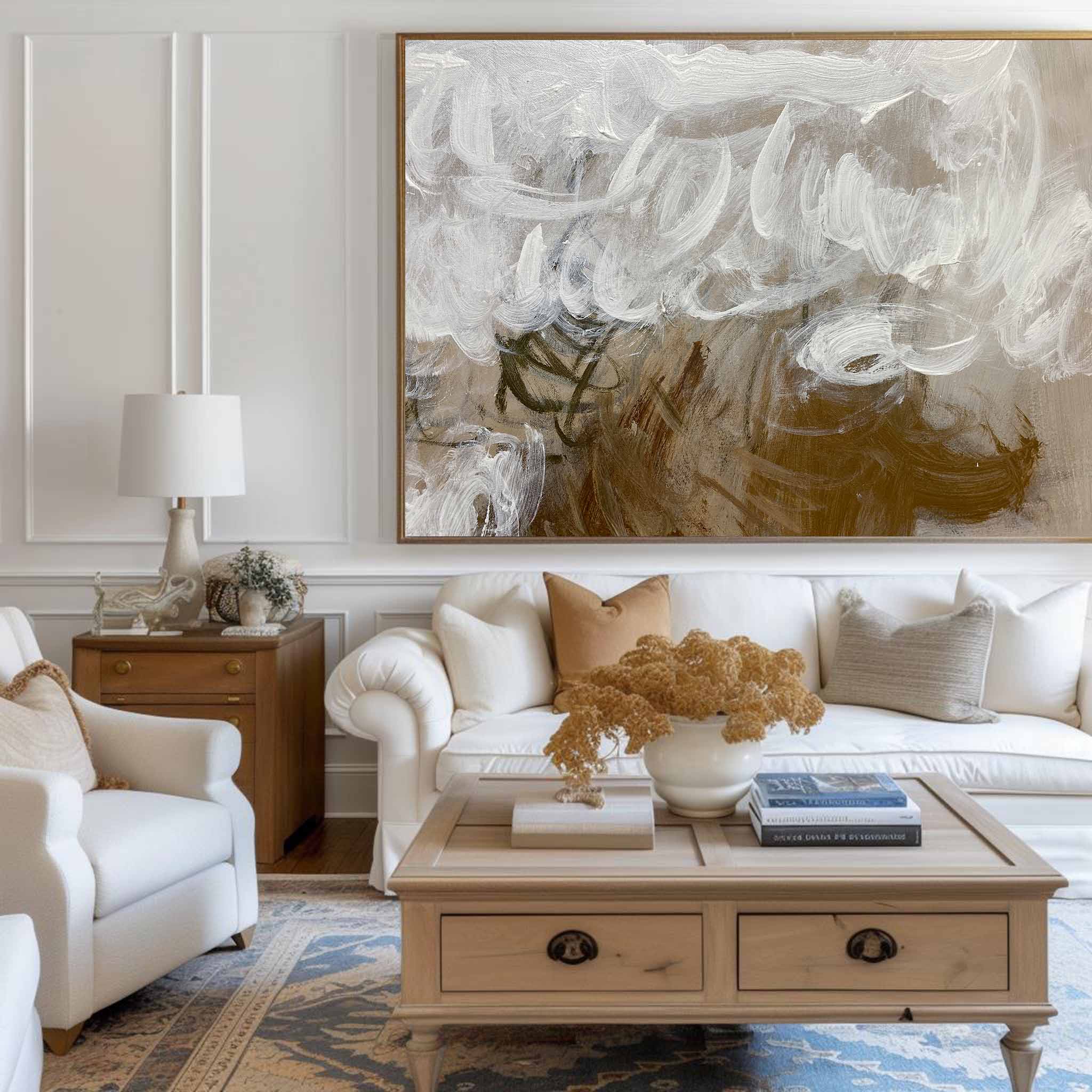 Thick Impasto Neutral Gold‑Tone Abstract Unstretched Linen Canvas Wall Art