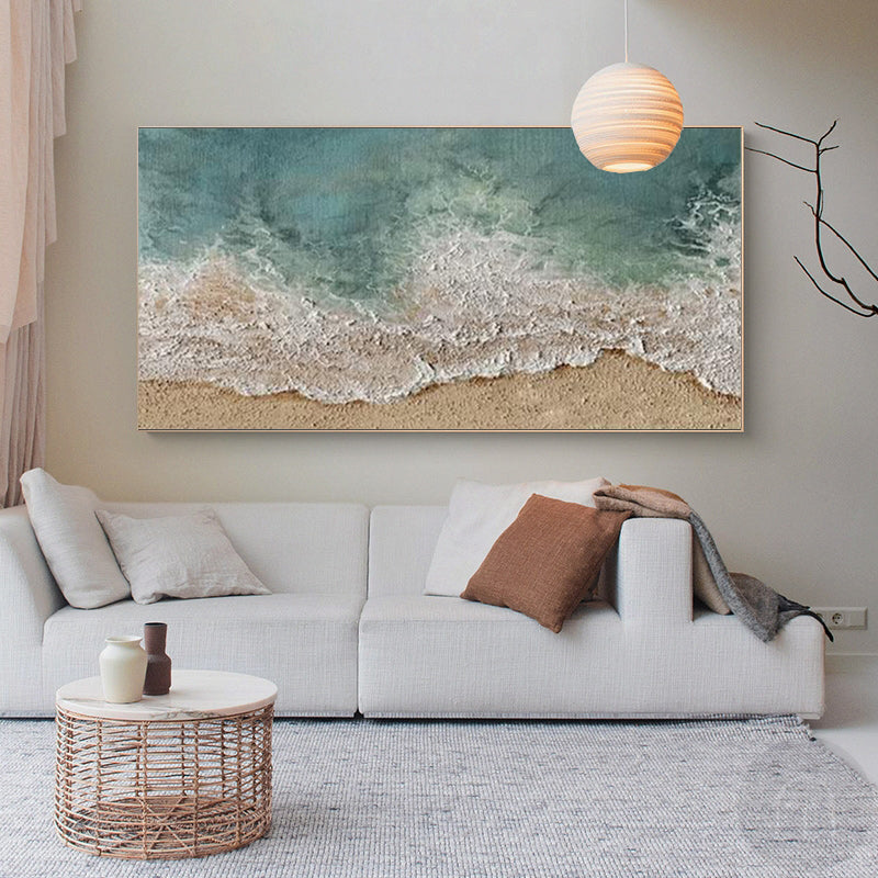 Wall Art Teal Ocean Beach Seascape Wave Modern Coastal Texture Living Room| Neutralighting