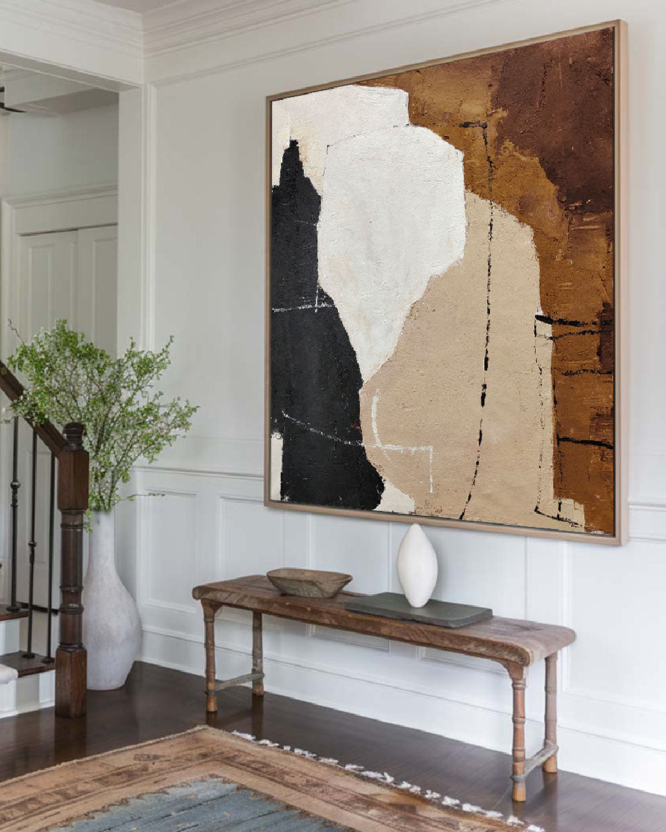 Earthy Black White Organic Abstract Wall Art