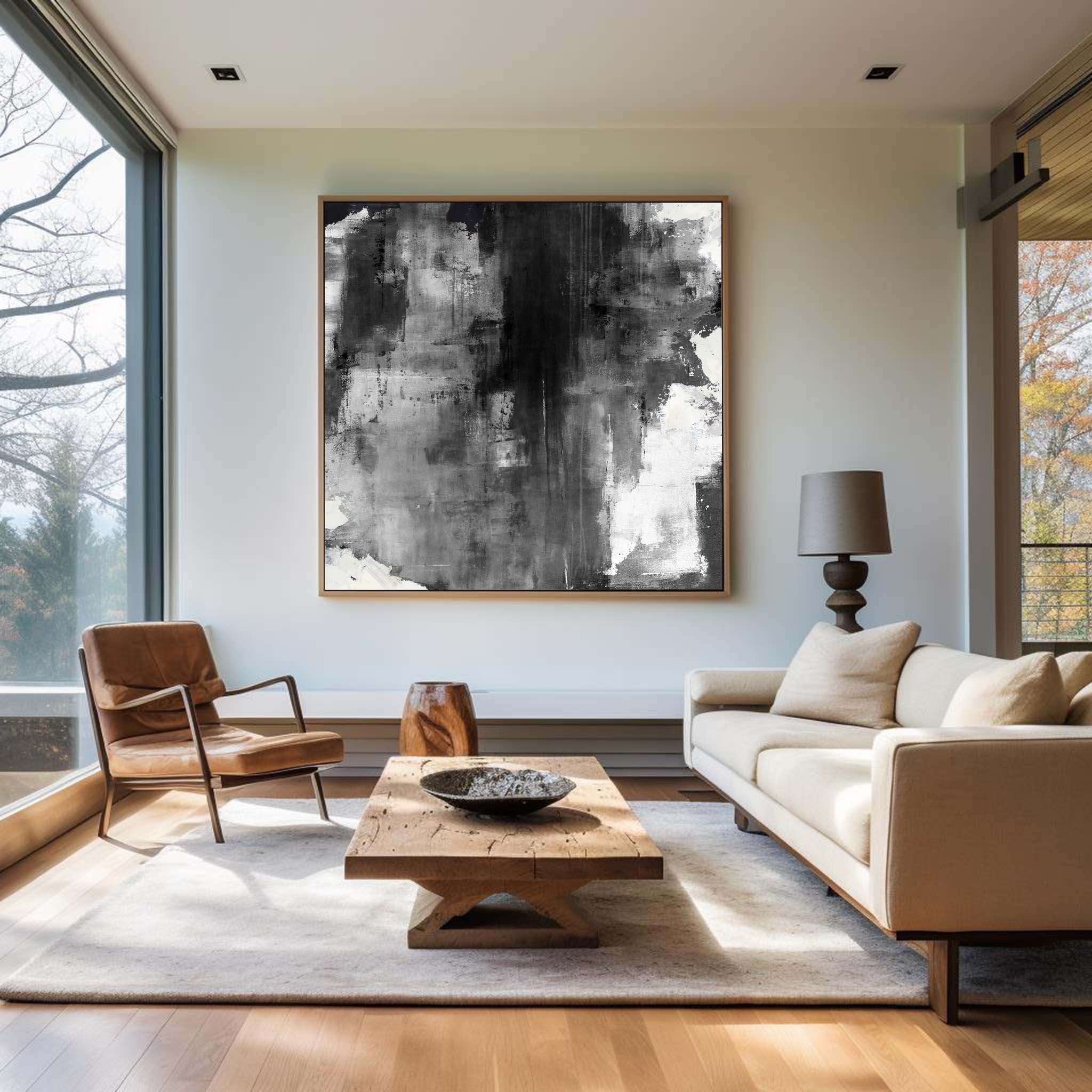 Large Black Grey White Abstract Painting