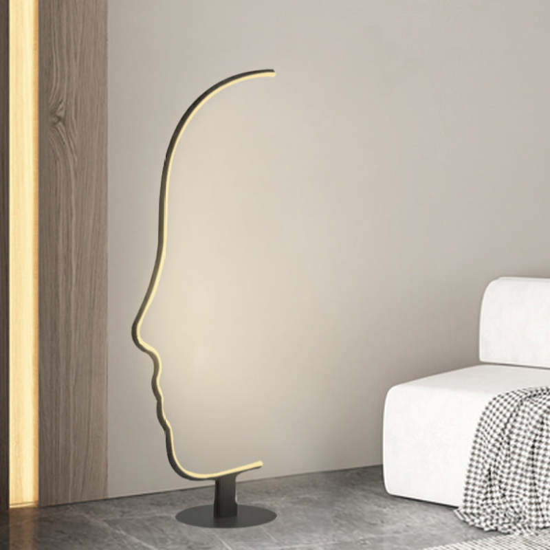 Arisha Human Face Profile Modern Arc Floor Lamp, Black, Metal/Silicon - Neutralighting