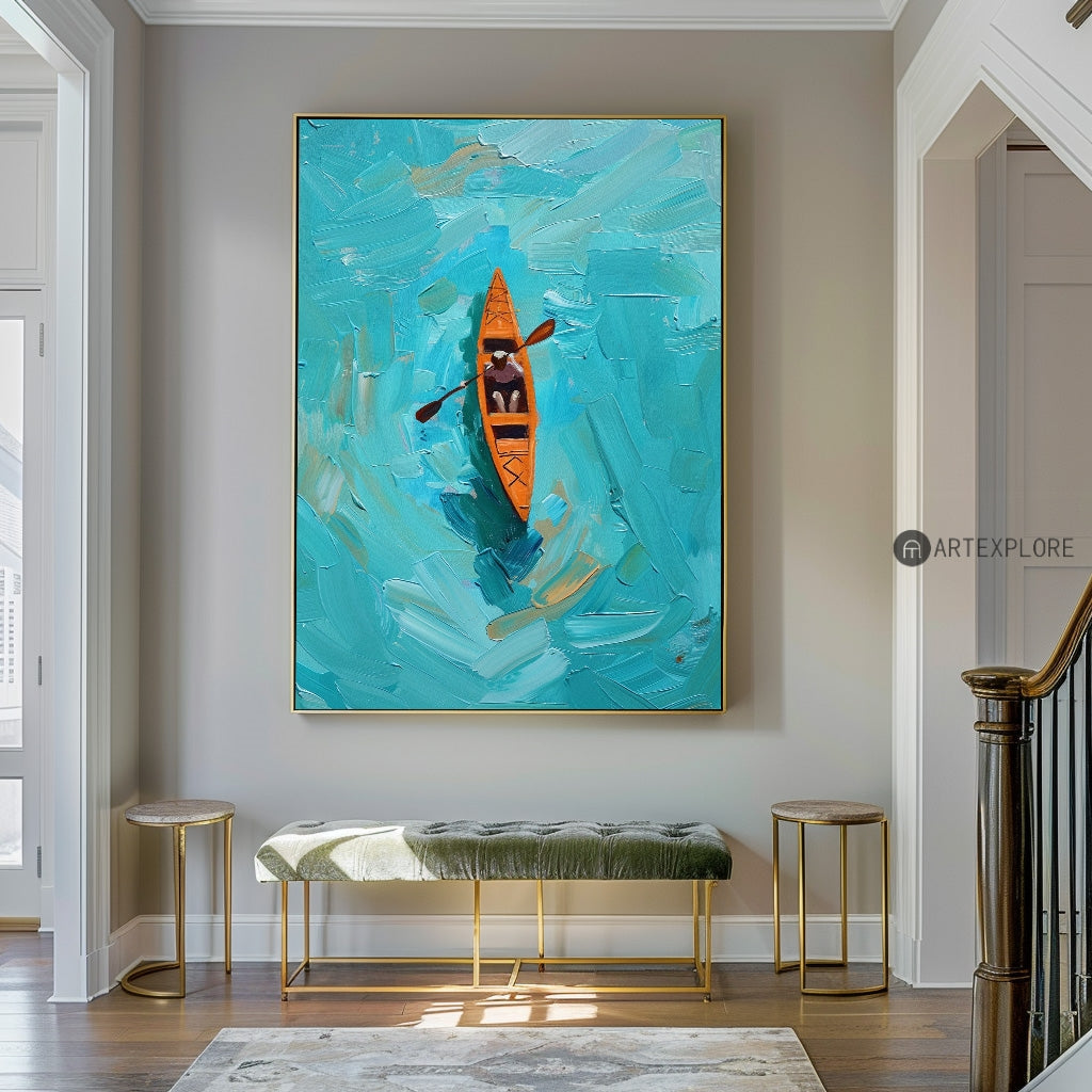 Turquoise Kayak Adventure Abstract Painting