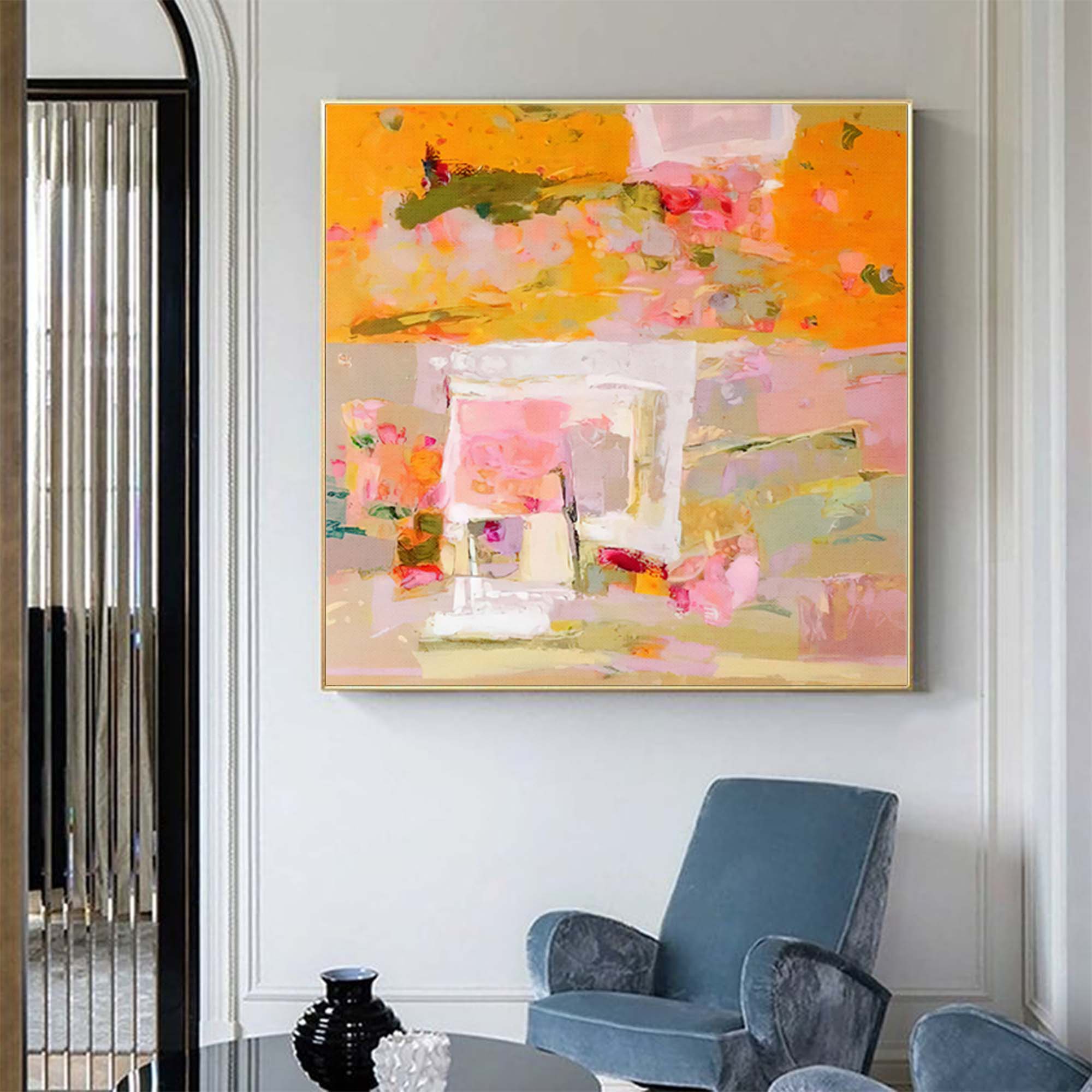 Vibrant Orange and Pink Abstract Canvas Wall Art