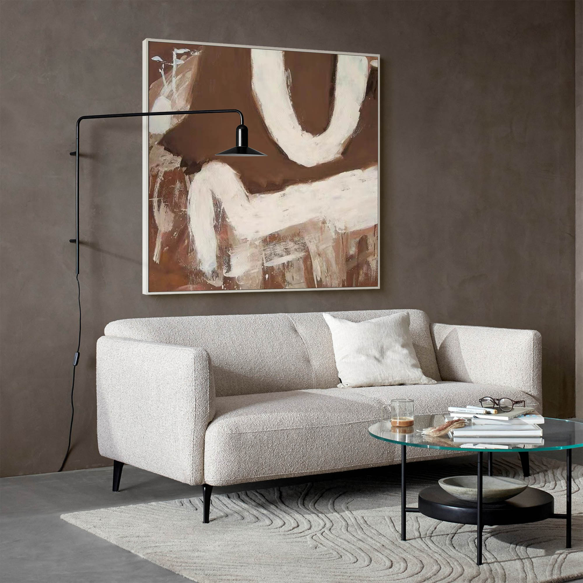 Wall Art Abstract Brown White Painting