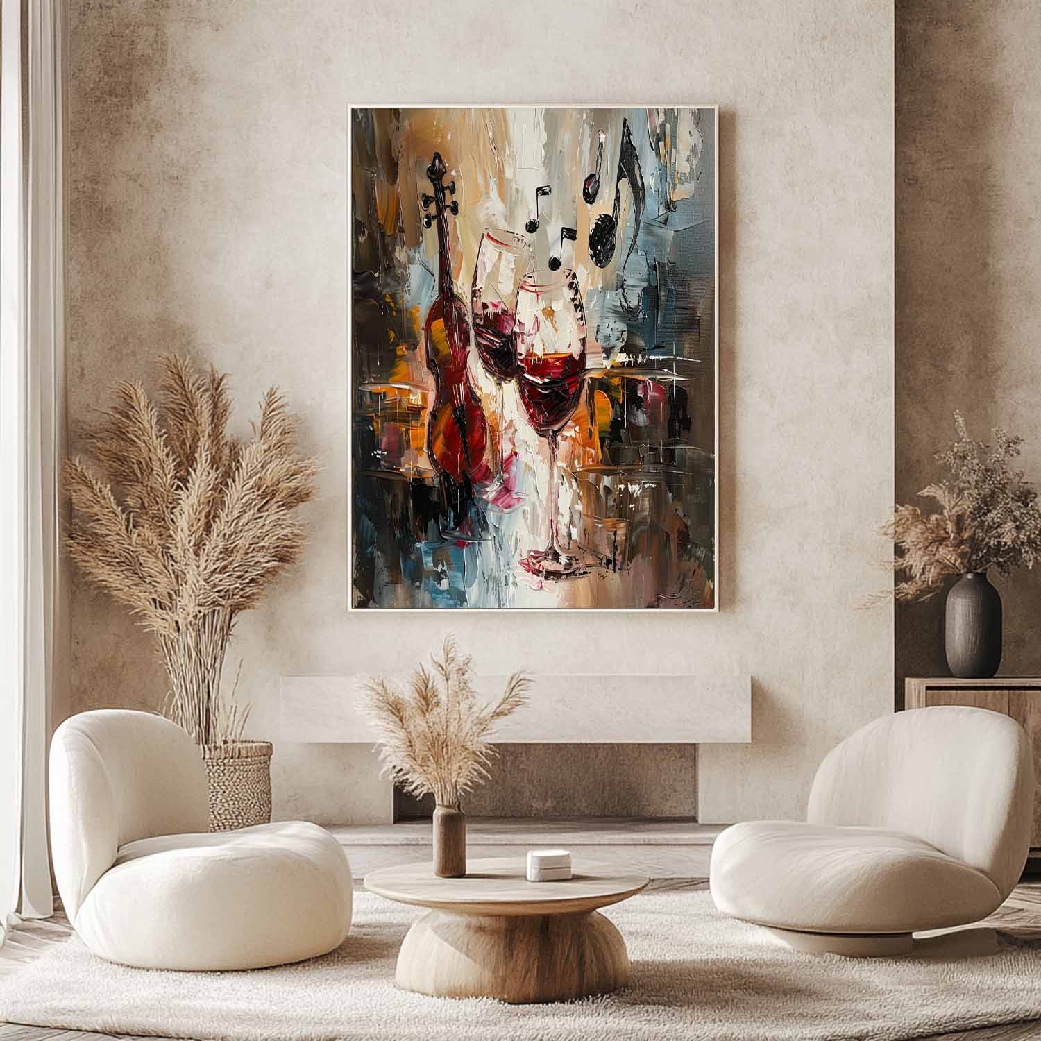 Wall Art Violin Wine Glass Music Note Impasto