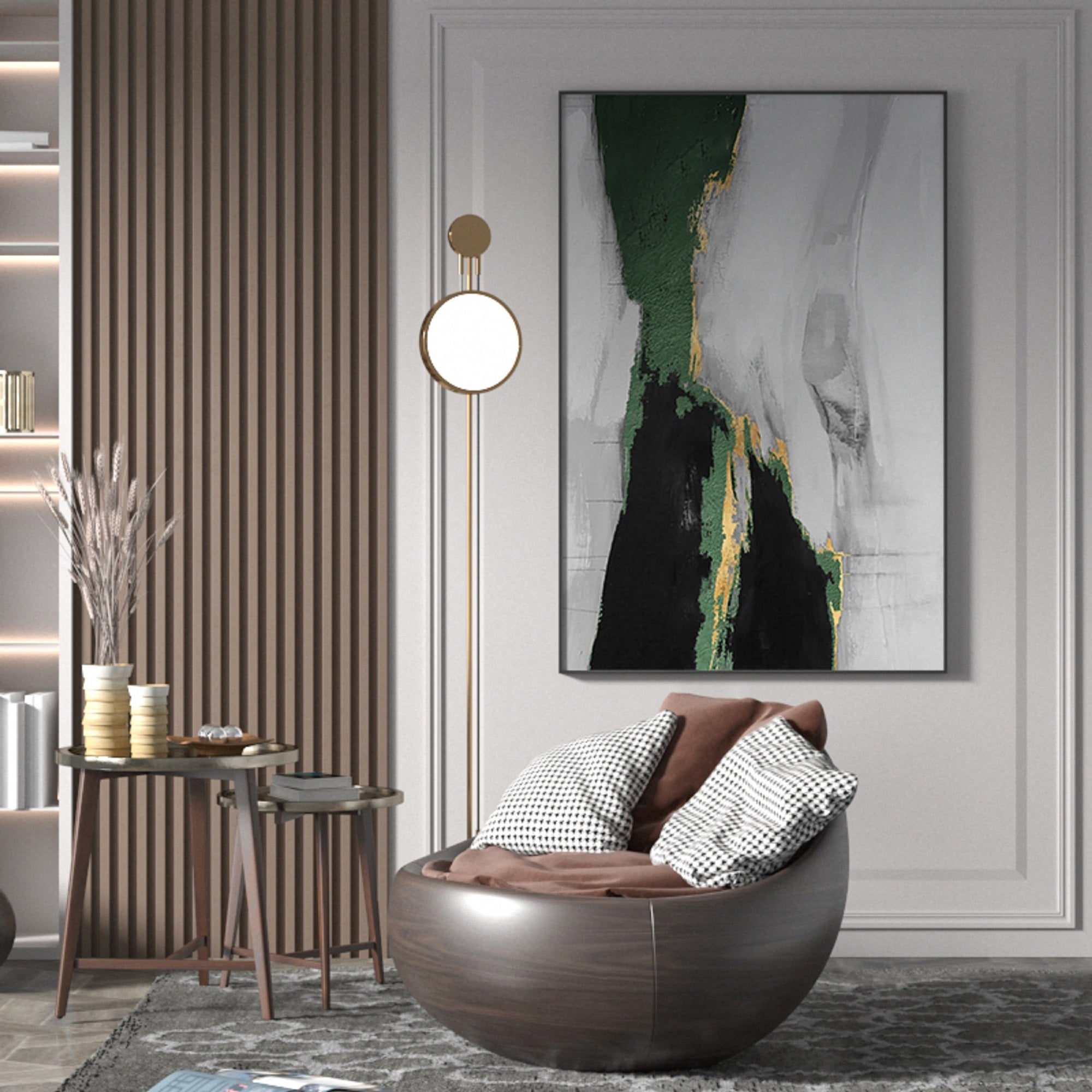Green And Gold Abstract Painting ABAV133 - Neutralighting